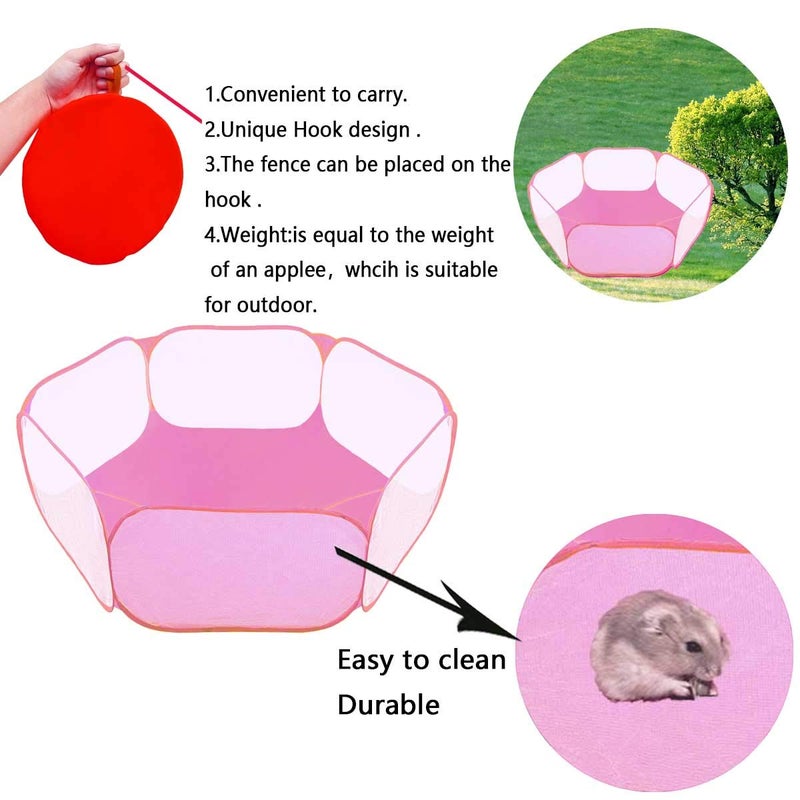 GABraden Small Animals Tent,Reptiles Cage,Breathable Transparent Pet Playpen Pop Open Outdoor/Indoor Exercise Fence,Portable Yard Fence (Pink) - Image 4